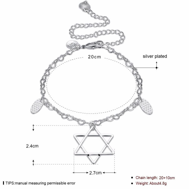 Star of David Charm Anklet 925 Silver Plated 