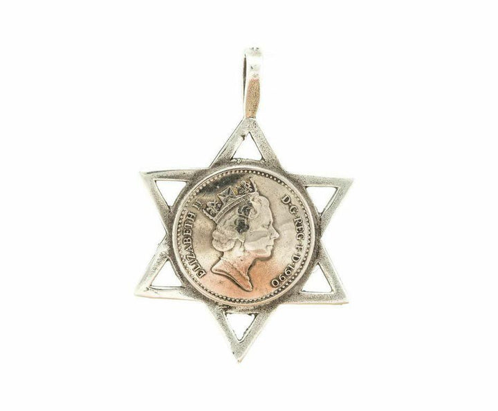 Star Of David Featuring A British Five Pence Coin With The Queen 