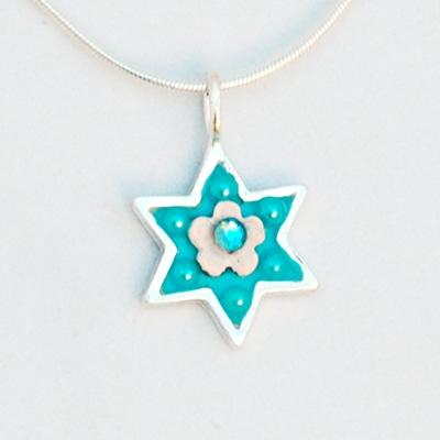 Star of David Necklace Israel Symbols Light Blue 
