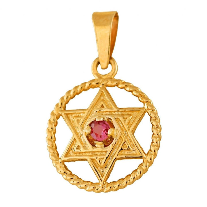 Star Of David With A 2Mm Genuine Ruby 16 inches Chain (40 cm) 