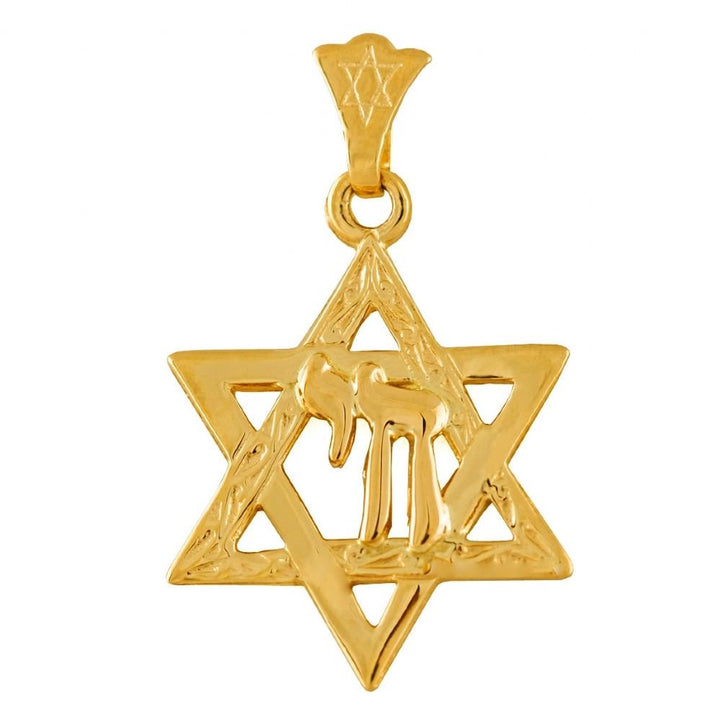 Star Of David With Chai Pendant 16 inches Chain (40 cm) 