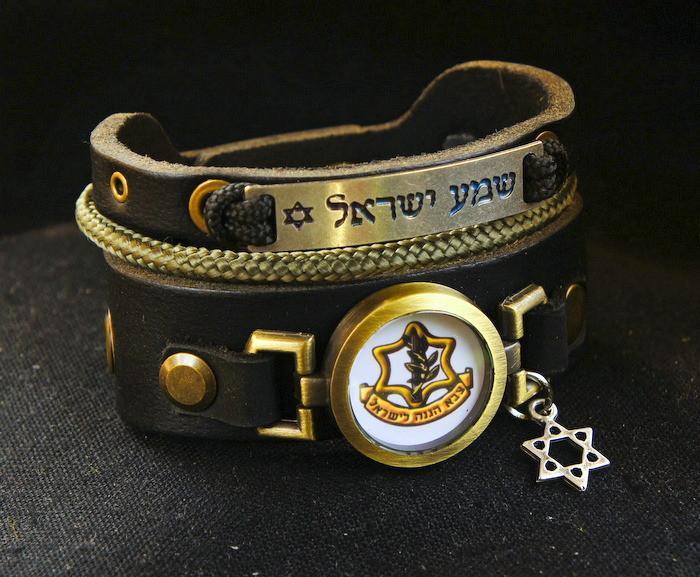 Black Shema Yisrael Men's Bracelet with Silver and Gold