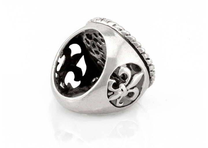 White Lily Medallion Ring with fleur de lis Symbol RINGS 
