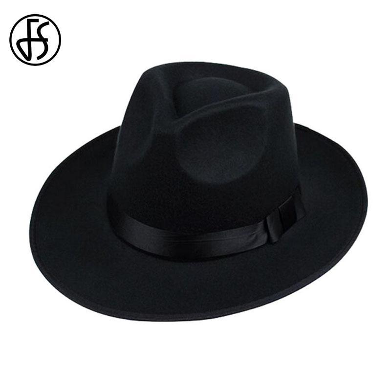 Wide Brim Mens Black Snapback Wide Brim Fedora Hat For Men In