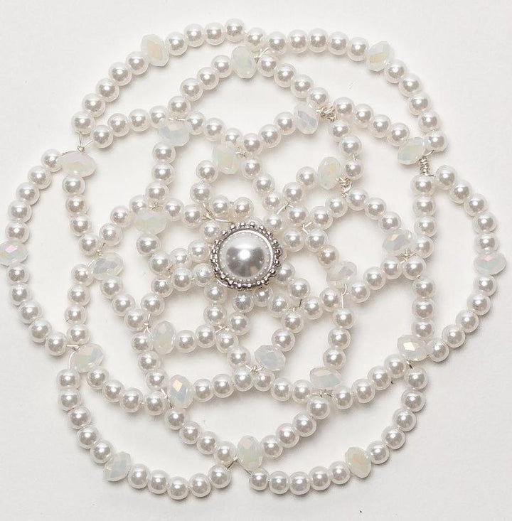 Women Kippah In Pearls & Beads Kippot White Glass Pearls & Crystals 