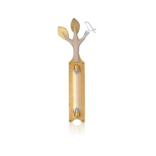 Wood and Brass Mezuzah with Tree Design from Shraga Landesman Olive wood silver brushed brass gold plated 24k glass 