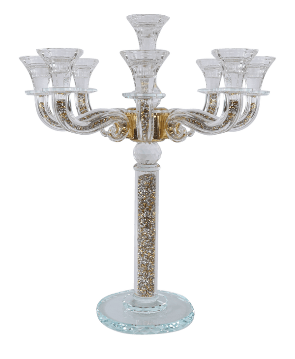 "Classic Style" 9 Branch Gold Filling Crystal Candelabra 18.5"H