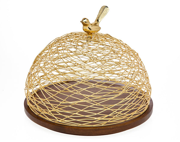 Nest Wood/dome Bird Fnl - Gold-0