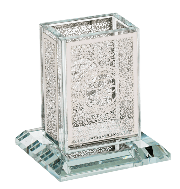 Crystal Havdalah Holder With Silver Plate 3x3.5"-0