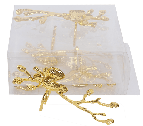 gold branch'n'flower Napkin Ring set of 4/pvc box,-0