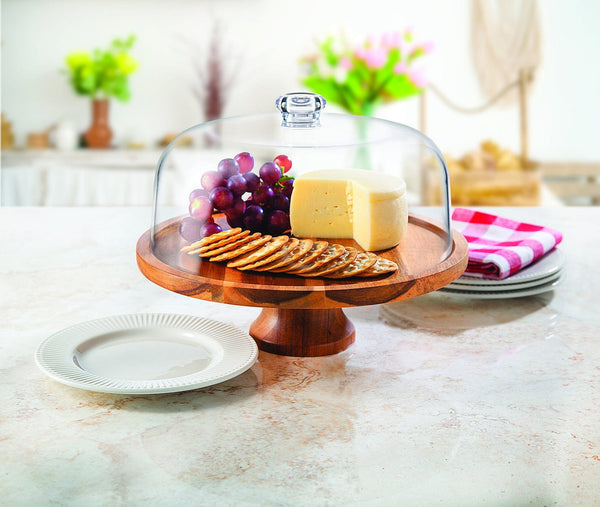 Wood Cake Stand W Acrylic Lid-0