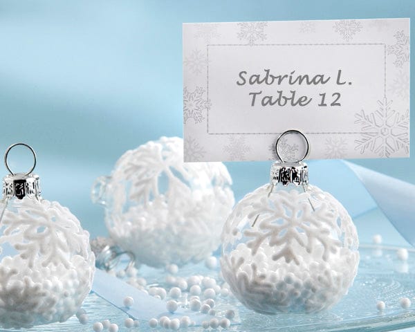 "Snow Flurry" Flocked Glass Ornament Place Card/Photo Holder (Set of 6)-0