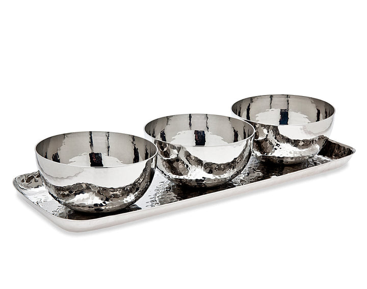 Hammered Tray & 3 Square Bowls-1