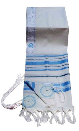 Wool Tallit Turquoise, Grey, with Silver Lurex Stripes