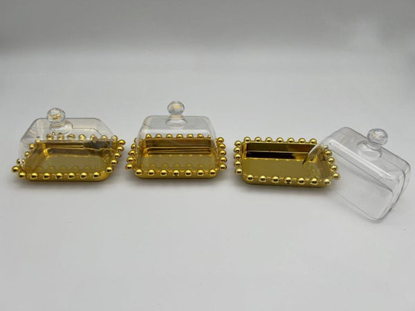 Gold tray with bell plastic lid 3 3/8" 6 pc-0