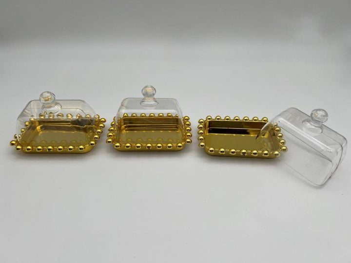 Gold tray with bell plastic lid 3 3/8" 6 pc-0