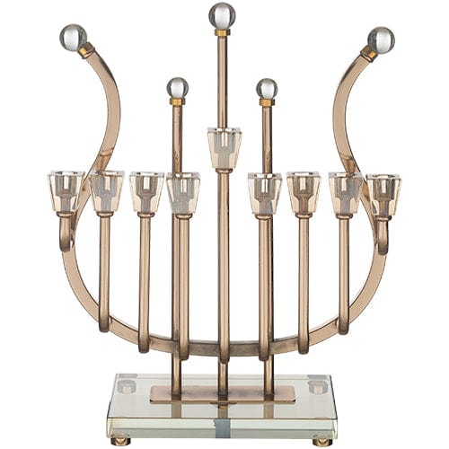 Metal Menorah 36 Cm With Golden Crystal Cups- Rose Gold Finish