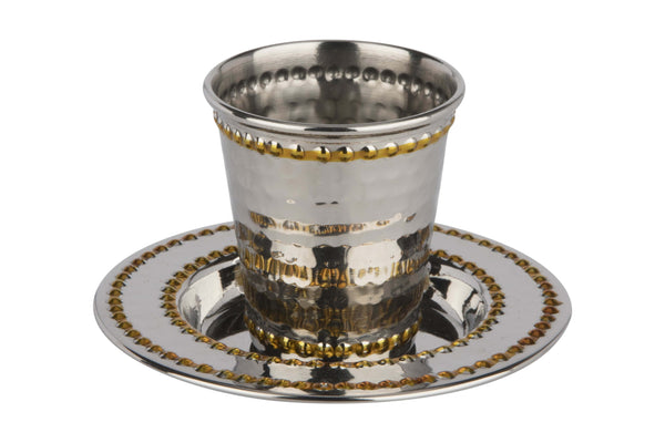 SMALL Stainless Steel Kiddush Cup Set Polished Gold Beaded 2.5"-0