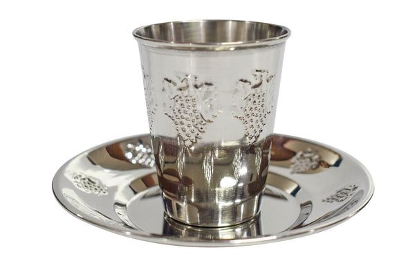 Kiddush Cup Set Stainless Steel Grapes 3" ( 140 ml 4.7 oz) (case12)-0