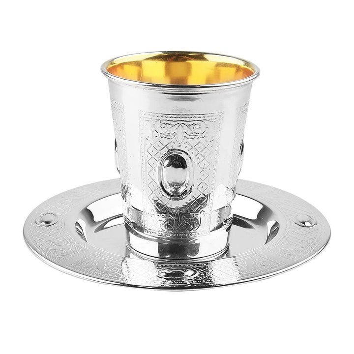 Kiddush Cup Set Eye Frame Design 925 Sterling Silver Coated 3" ( 140 ml 4.7 oz)-0