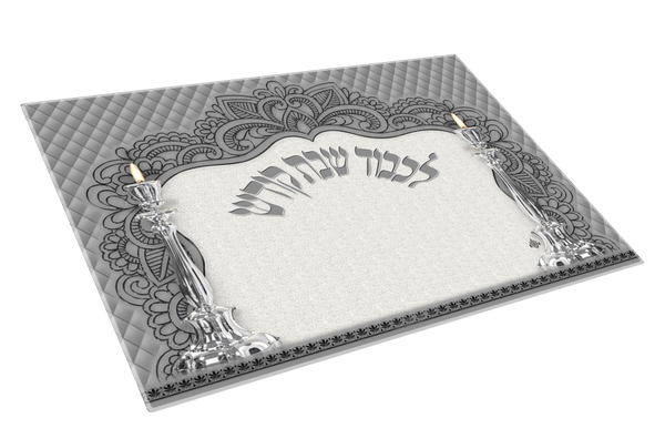 Glass Challah Board Silver 13.5" x 9.5"-0