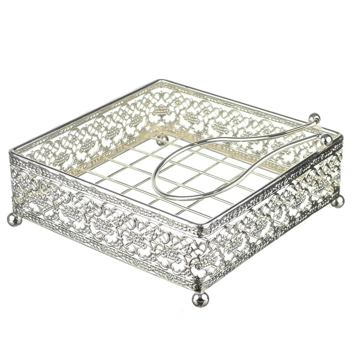 Napkin Holder Flat Wire style with Weighted arm Silver Plated 7.5 "-0