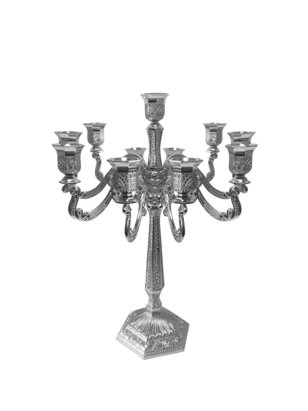 Silver Plated Filigree Candelabra 11 Light 18"-0