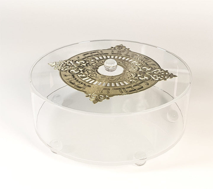 Acrylic Matzah Box With Gold Plate. Round Legs 12.6" W x 4" H-0