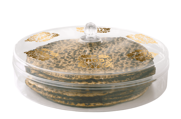 Matzah Holder Round  With Gold  Pasech Acrylic 12"-0