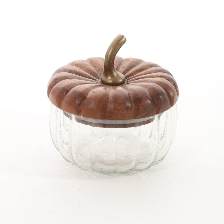 Glass Pumpkin W/ Wood Lid Lg-1