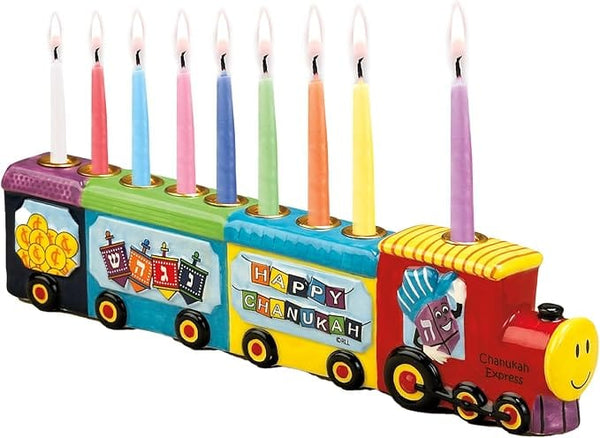 Menorah, "chanukah Express",hand-painted Ceramic,11"x3", Gift Box