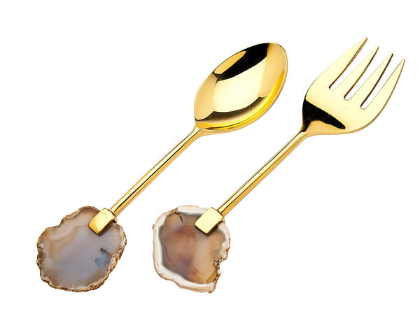 Salad Set Agate Handle - Brass-0