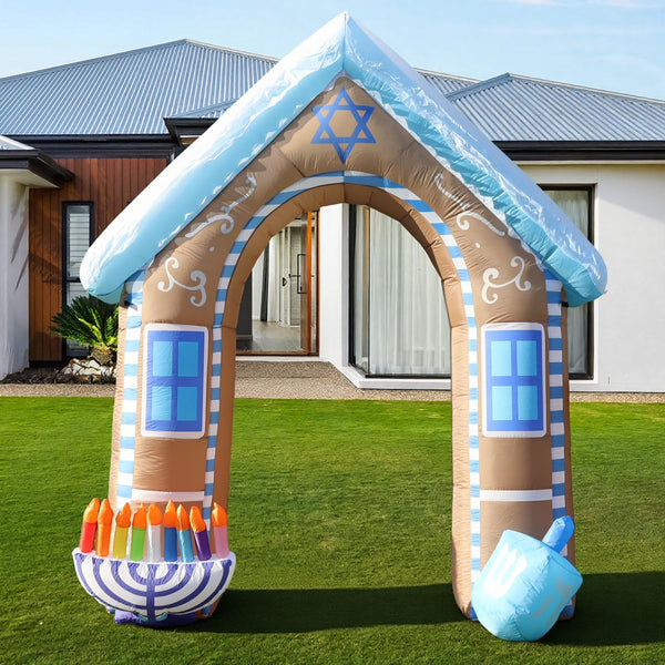 9FT Hanukkah Inflatable Archway Decoration with Menorah Dreidel Star - Led Light