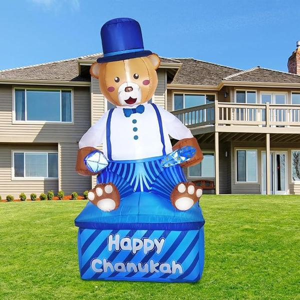 Inflatable Lawn Chanukah Themed Bear - 8' Tall