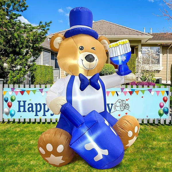 Inflatable Bear with Menorah and Dreidel LED 6 Foot