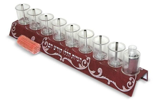 Aluminum Designed Strip Oil menorah With Plastic Cups And Wicks-0