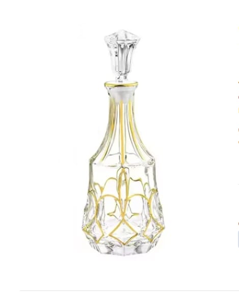 Crystal Liquor Bottle with Gold Design 10 oz.