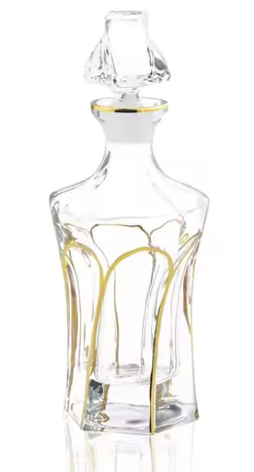 Glass Wine Decanter with Gold Design 26 oz.