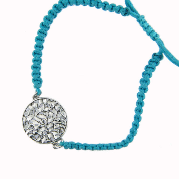 Shema Sh'ma Bracelet Silver Turquoise Silk Braided Cord