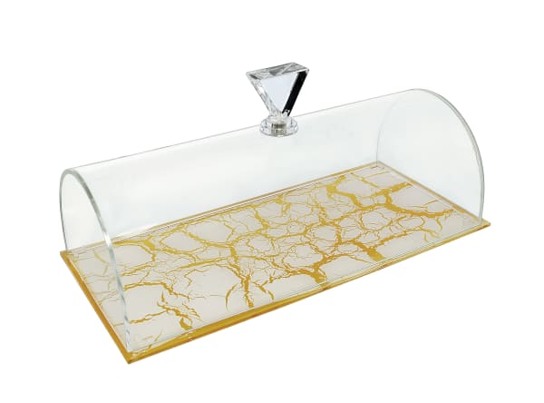 Acrilic rectangle cake tray marble white 29X14