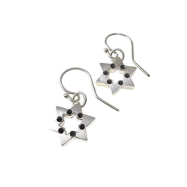 Star of David Dangle Drop Earrings Silver