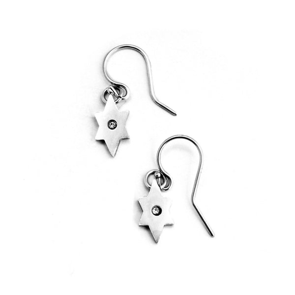 Star of David French Wire Earrings Silver CZ