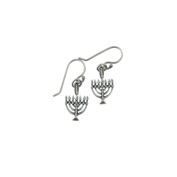 Small\ Menorah Dangling Drop Fish Hook Earrings Silver