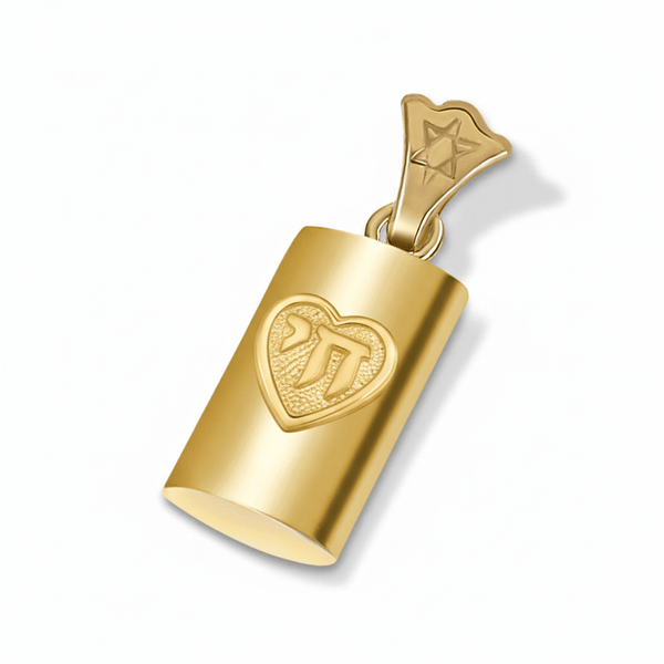 14k Gold Mezuzah Chai Jewish Symbol Pendant