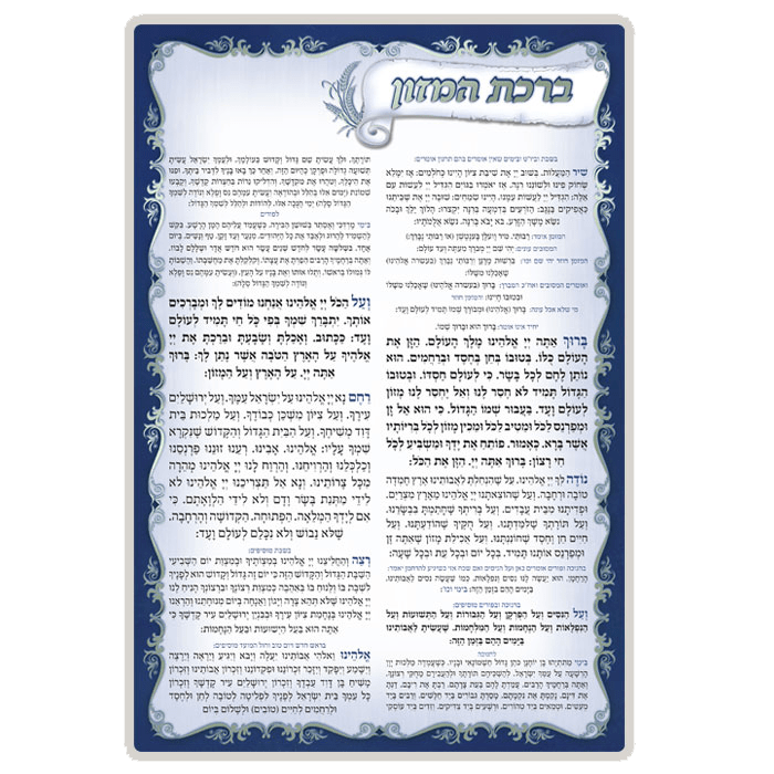 1 Page bencher Laminated Blue & Silver with Al hamichya  7.78x11.34" EDUT MIZRACH-0