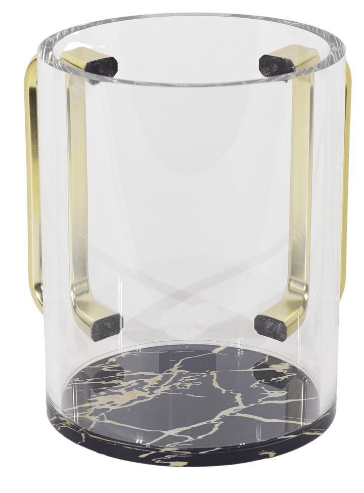 Acrylic Clear Washing Cup - Gold Handle - Black & Gold Marble-0