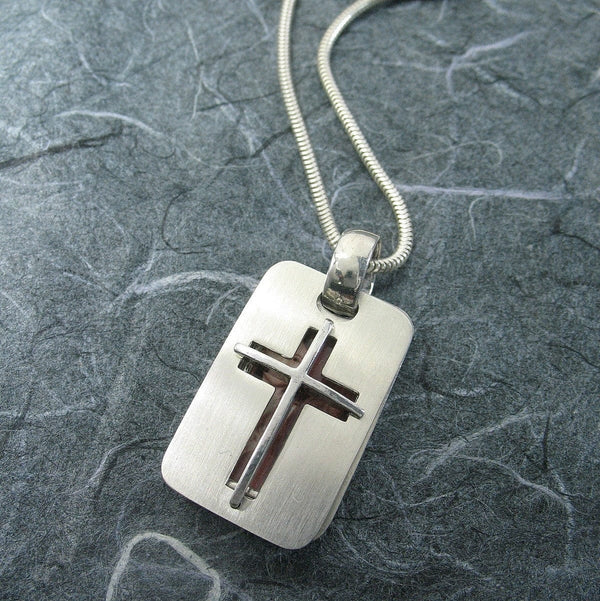 Rectangular Cross 2 Pictures Locket Sterling Silver