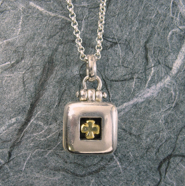 Clover Cross Square Locket Sterling Silver Vermeil