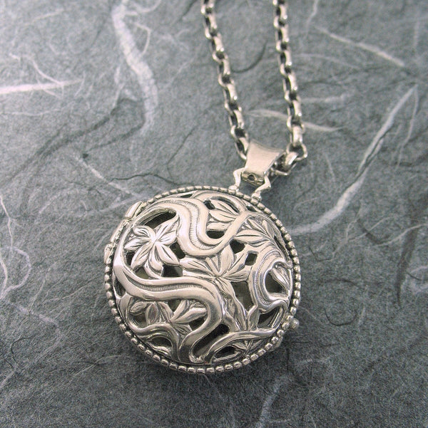Round Medallion Art Nouveau 2-sided Locket Sterling Silver
