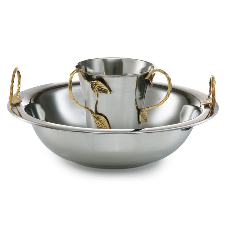 Washing Cup and Bowl Set Brass Leaf Handle Stainless Steel-0